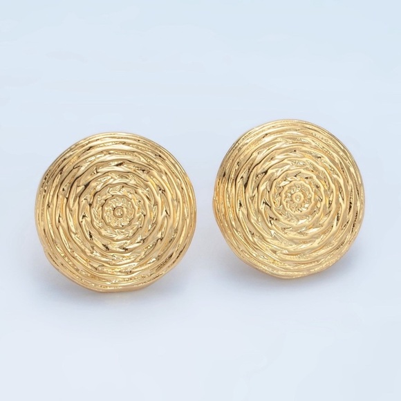None Jewelry - NEW 24K Gold Filled Ripple Design Round Earrings